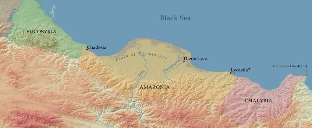 Map 4: Chalybia formed the eastern border of Amazonia. Lycastia was likely near modern Ünye.