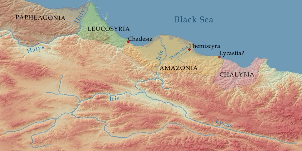 Map 5: Amazonia and its neighbors. Notice how the Lycus River flows straight through the mountainous country.
