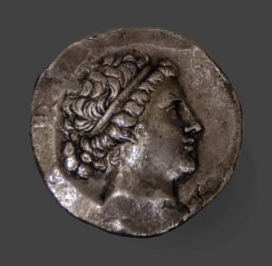 Silver tetradrachm coin from the town of Cyme featuring an Amazonian queen c. 190 AD. Source: Ángel M. Felicísimo R.7607.