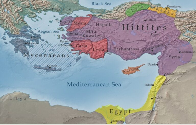 Map of the Late Bronze Age in the Eastern Mediterranean c. 1300 BC.